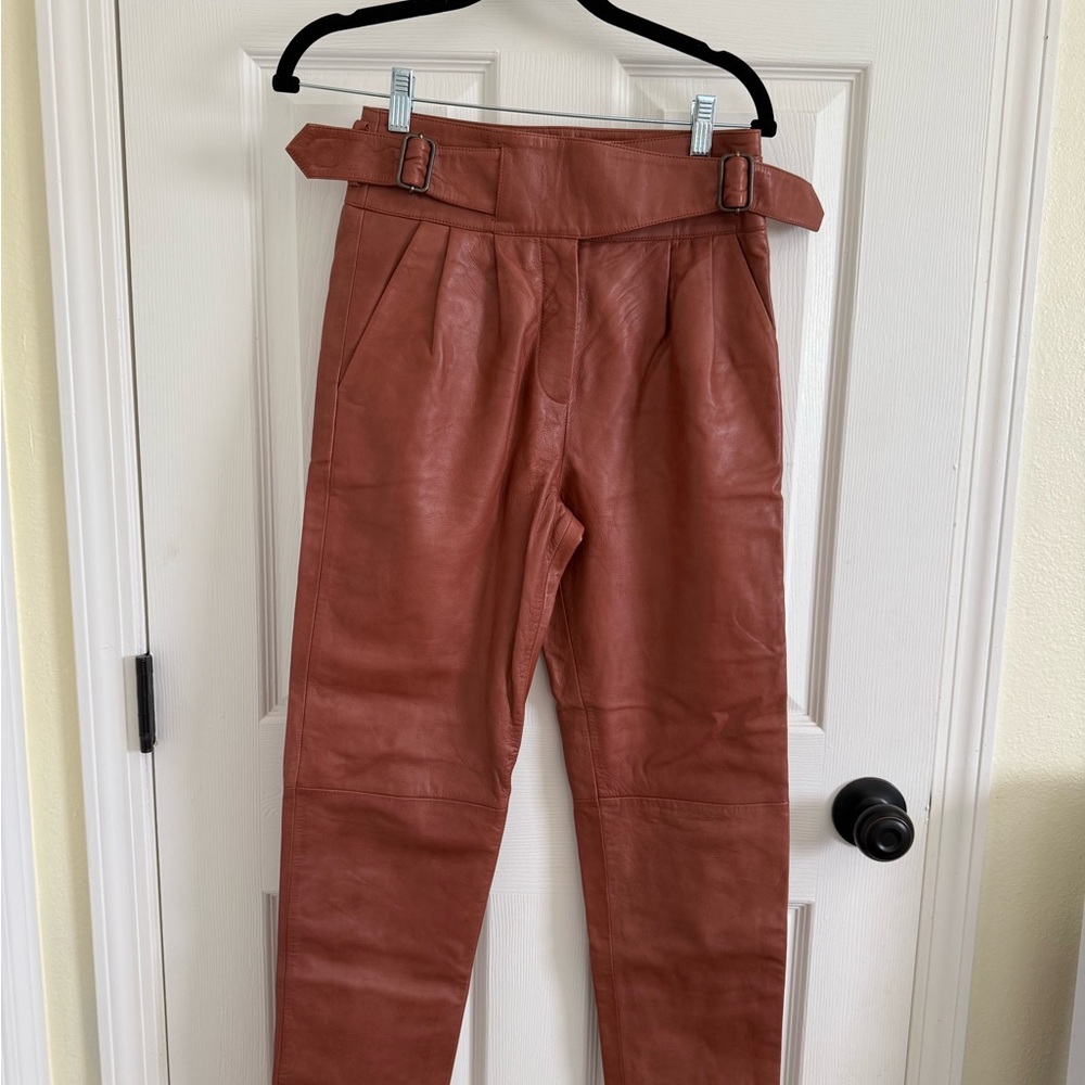 NWT Sezane Francky Leather Trousers in Terracotta SZ 34
